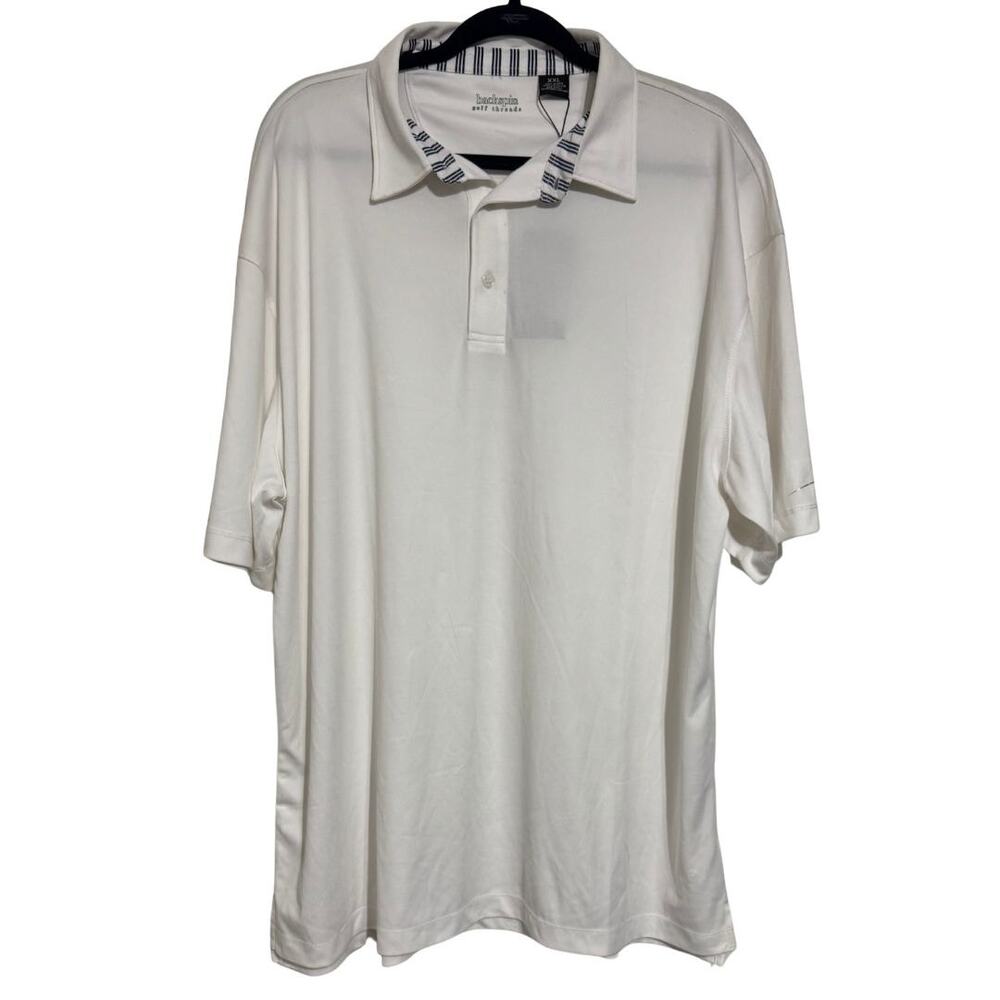 BACKSPIN GOLF THREADS Mens White Navy Knit Stretch Polo Performance NWT 2XL XXL